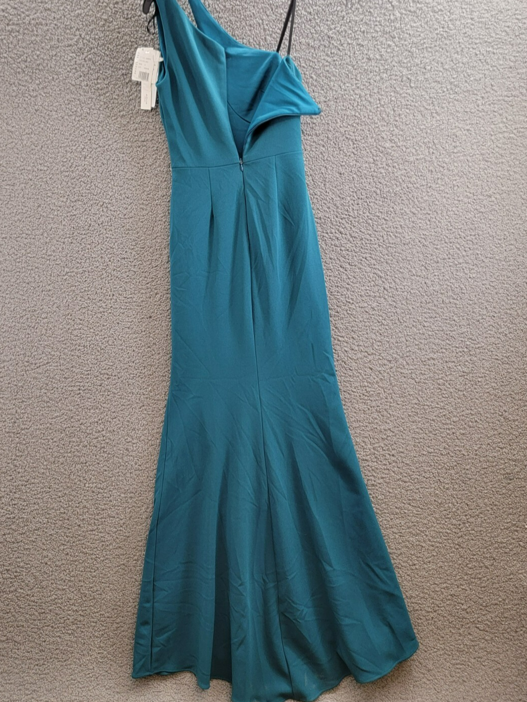 AQUA Cutout One Shoulder Gown Women's 0 Azure Solid Asymmetric Back Zip Closure - Picture 9 of 15