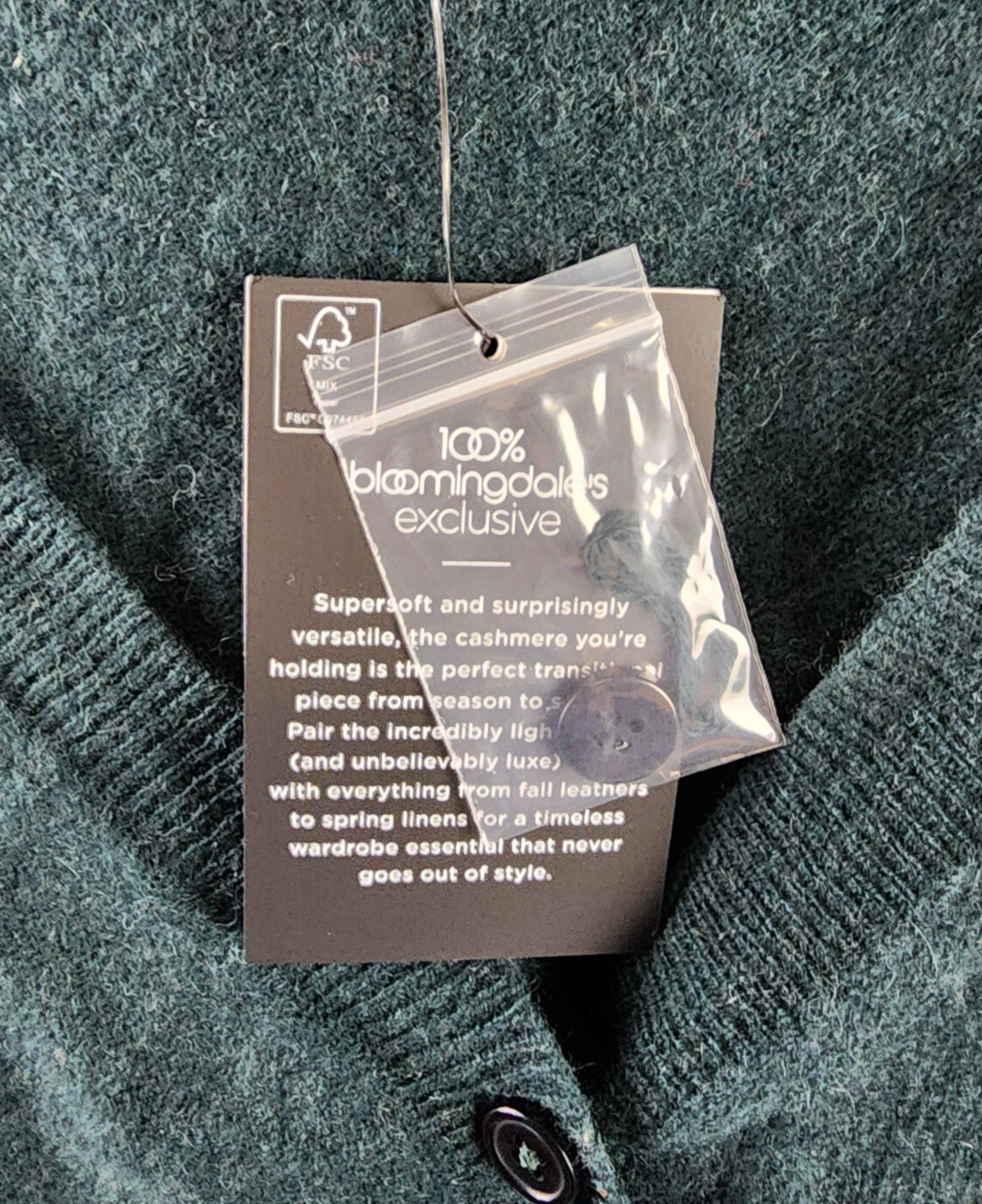 C by Bloomingdale's Cashmere V Neck Cardigan Women's L Dark Green Button Closure - Picture 6 of 12