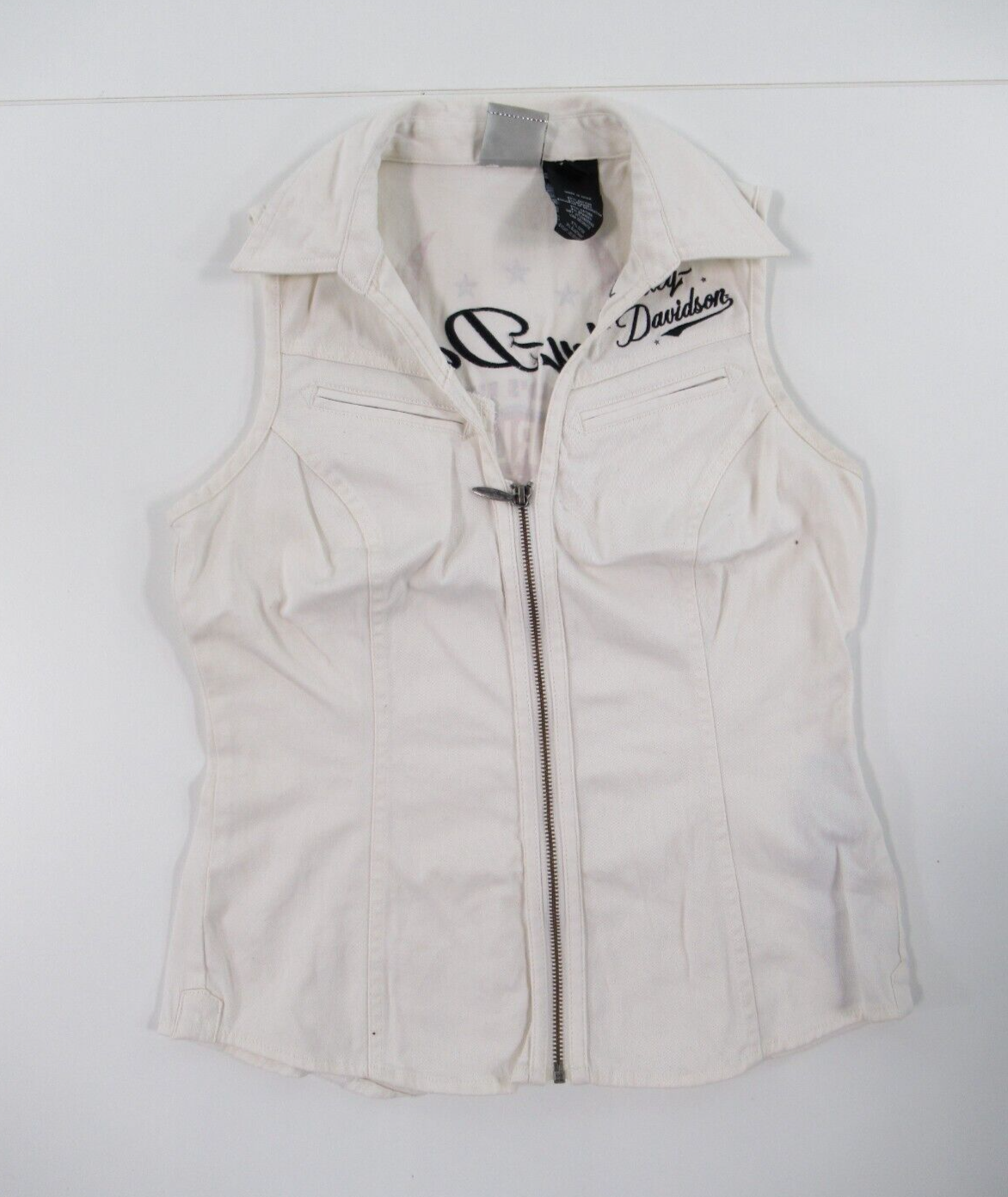 【24SS・美品】#3502 DEE Vest Harley Davidson Women's White Full Zip Sleeveless Vest Size