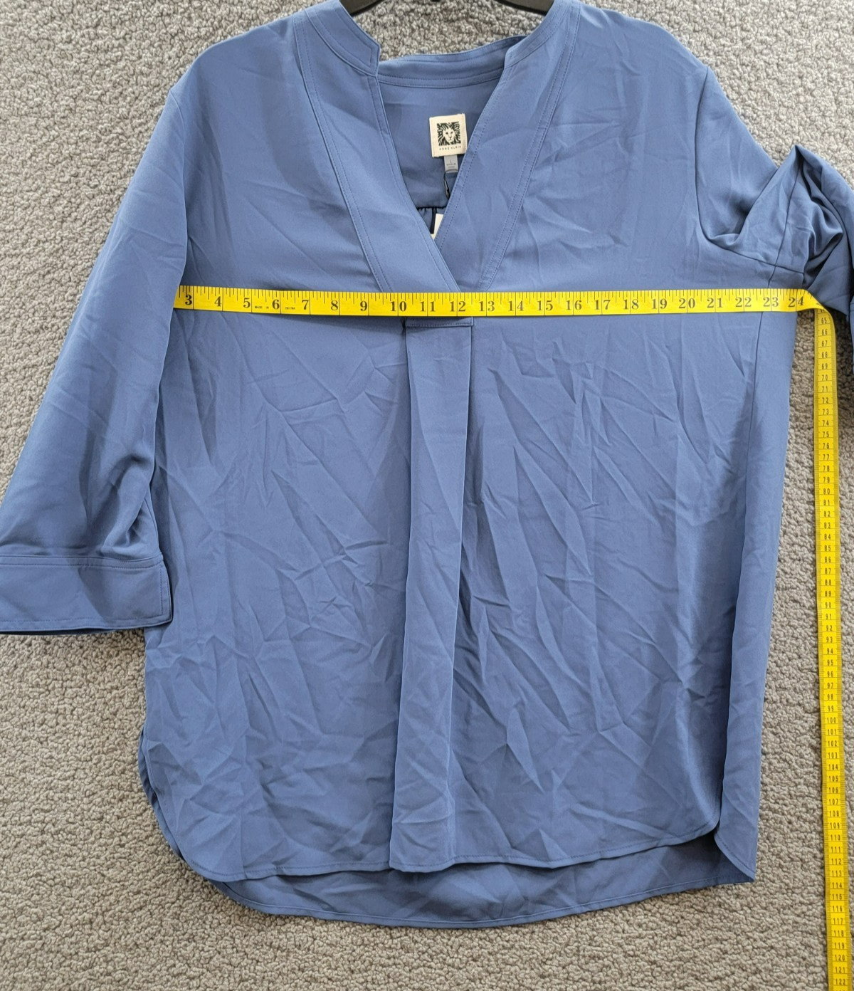 Anne Klein Pleat-Front 3/4-Sleeve Tunic Top Women's L Blue Jay V-Neck Pullover - Picture 7 of 15