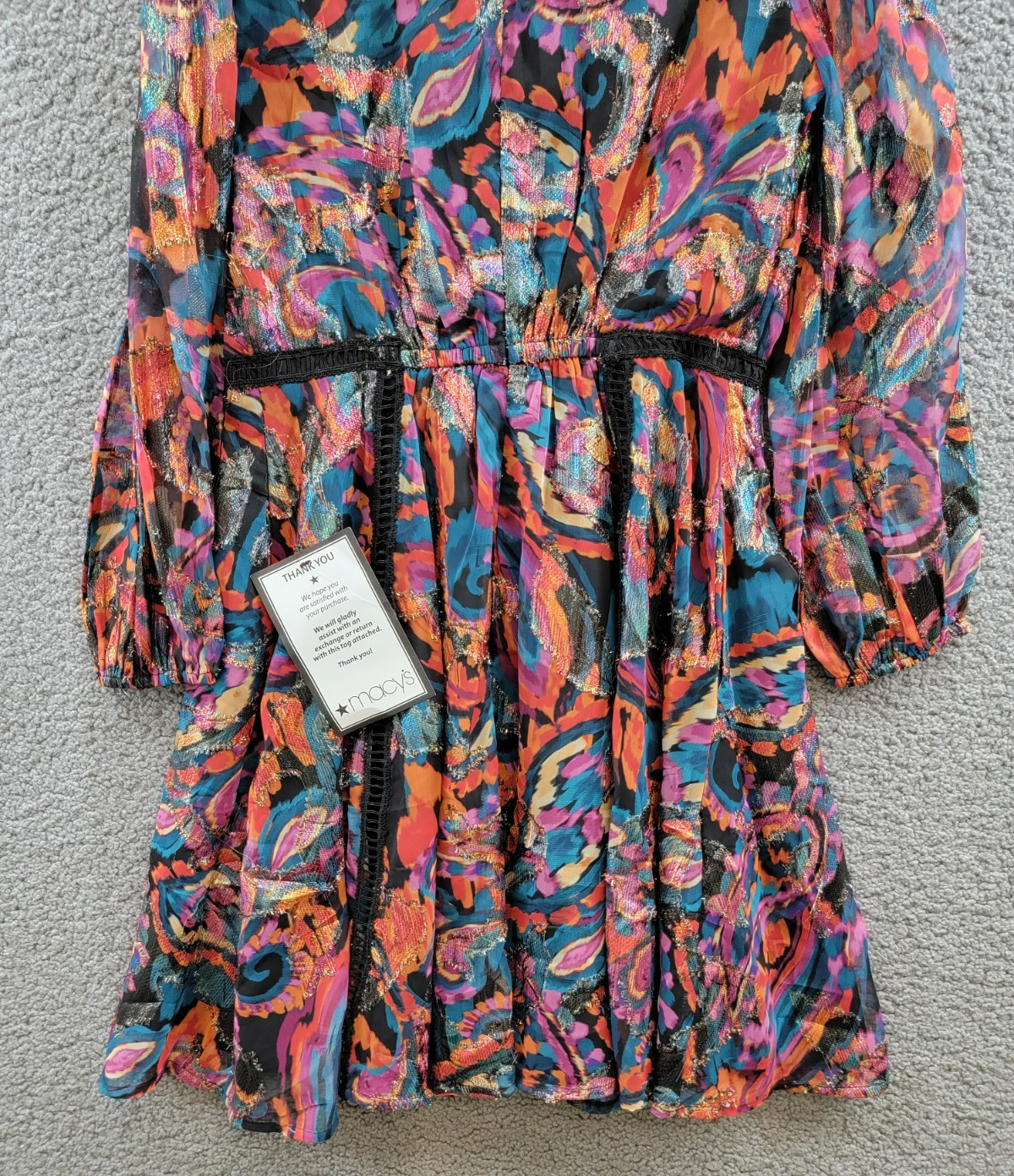 Vince Camuto Metallic Chiffon Fit & Flare Dress Women's 6 Multi Quarter Sleeve - Picture 15 of 18