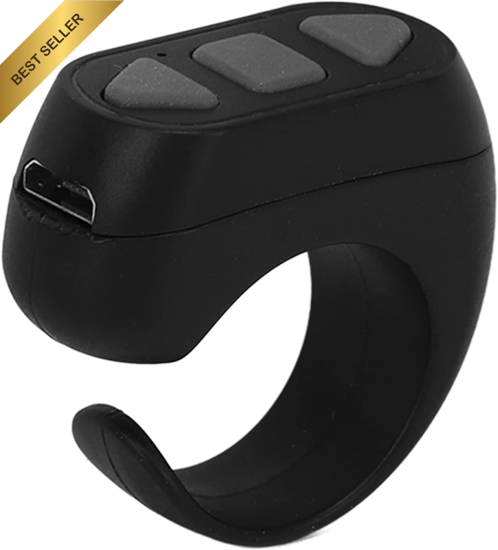 Bluetooth Ring Remote TikTok App Page Turner Scrolling Clicker Black