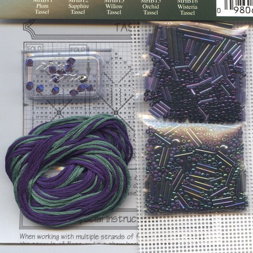 Rainbow Teal Tassel Beaded Cross Stitched Ornament Kit Mill Hill 2001