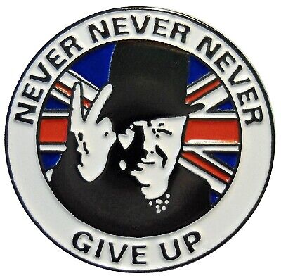 WW2 Winston Churchill NEVER GIVE UP Britain GB V For Victory Military Pin Badge