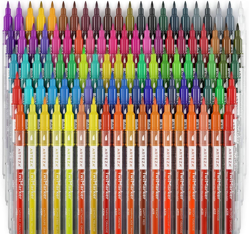 Dual Tip Brush Markers, Set of 100, Art Markers with Fine and Brush Tips, Artist