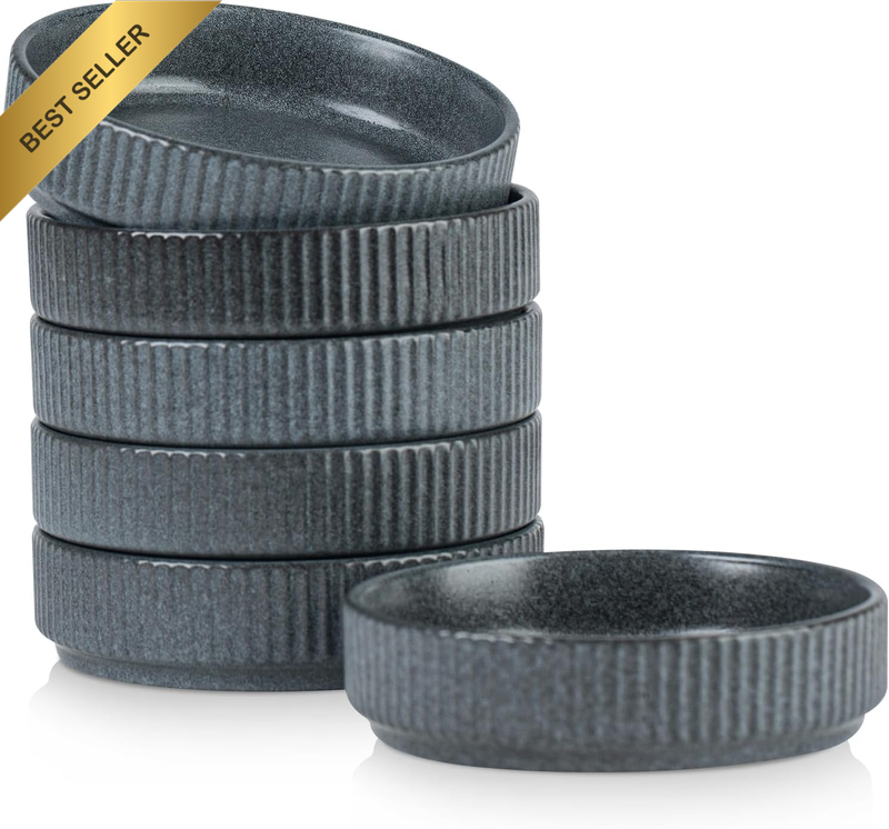 Soy Sauce Dish, 4Oz Dipping Bowls Set of 6, Matte Dark Charcoal
