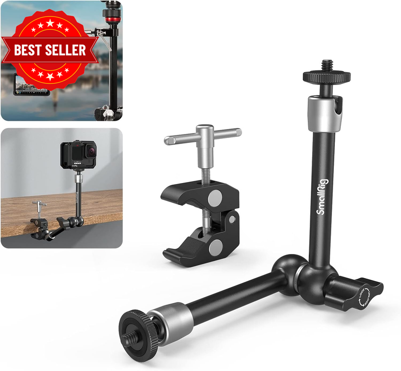 Clamp W/ 1/4" and 3/8" Thread and 9.5 Inches Adjustable Friction Power Articulat