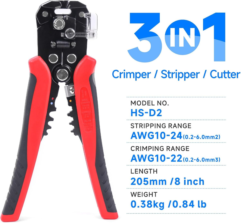 3-in-1 Wire Stripper Cutter Crimper, 8