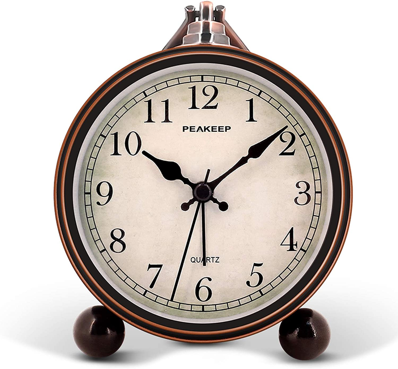 Peakeep 4" Battery Operated Antique Retro Analog Alarm Clock