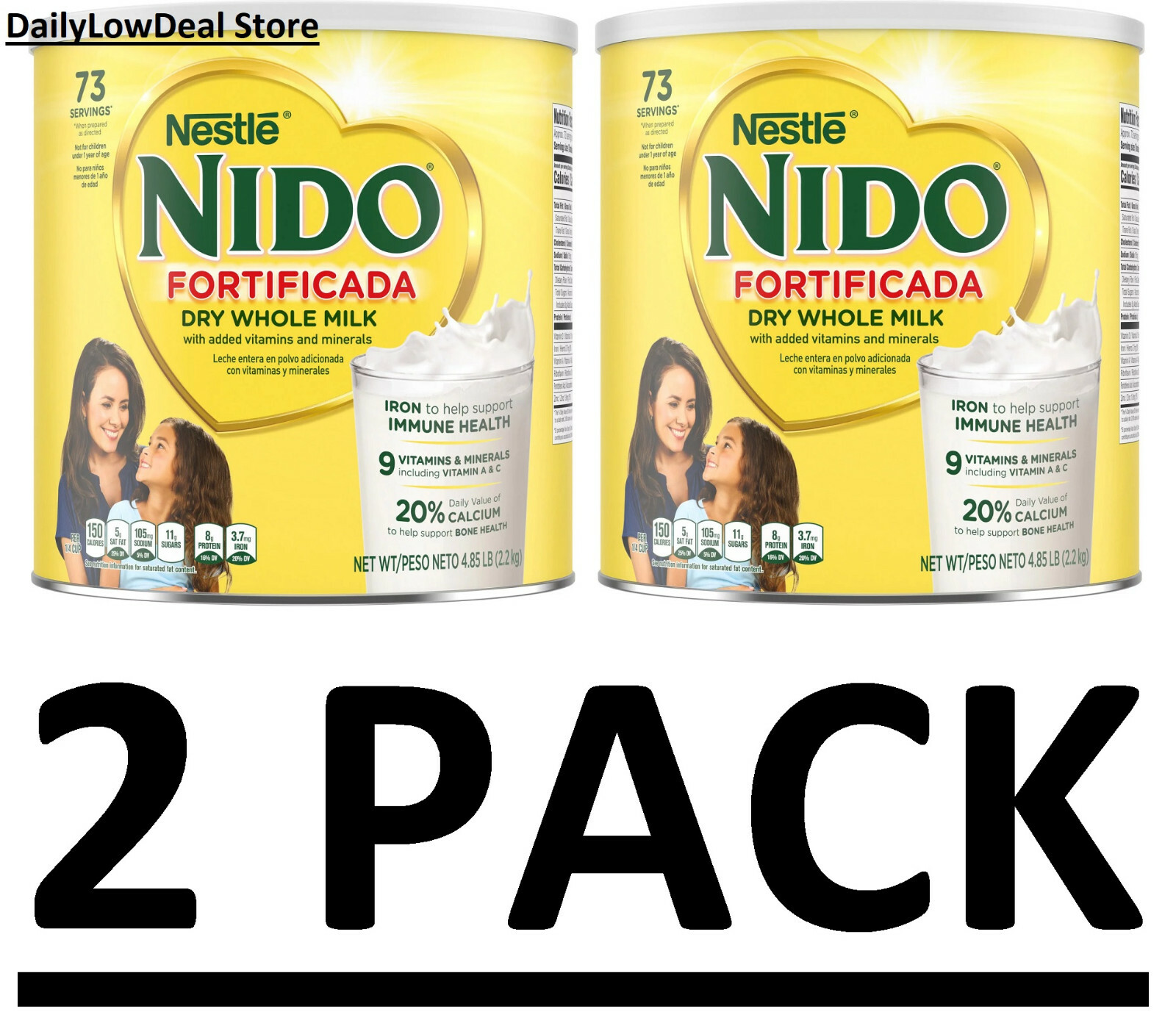 2 PACK - Nestle NIDO Fortificada Whole Milk Powder (4.85 lb) Total 9.7 lbs