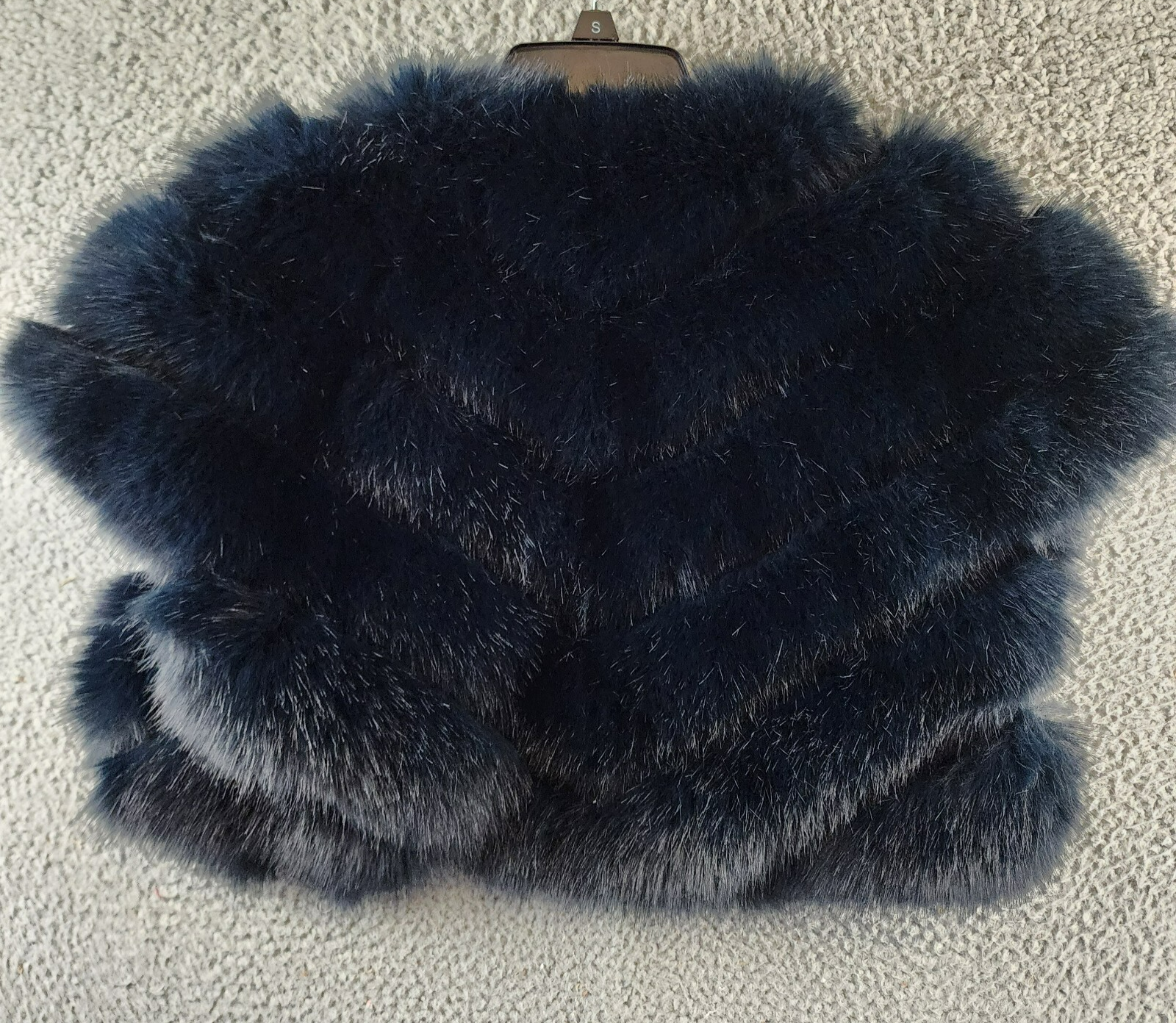 Adrienne Landau Faux Fur Shawl Women's S Navy V-Neck Short Sleeve Hook & Eye - Picture 13 of 15