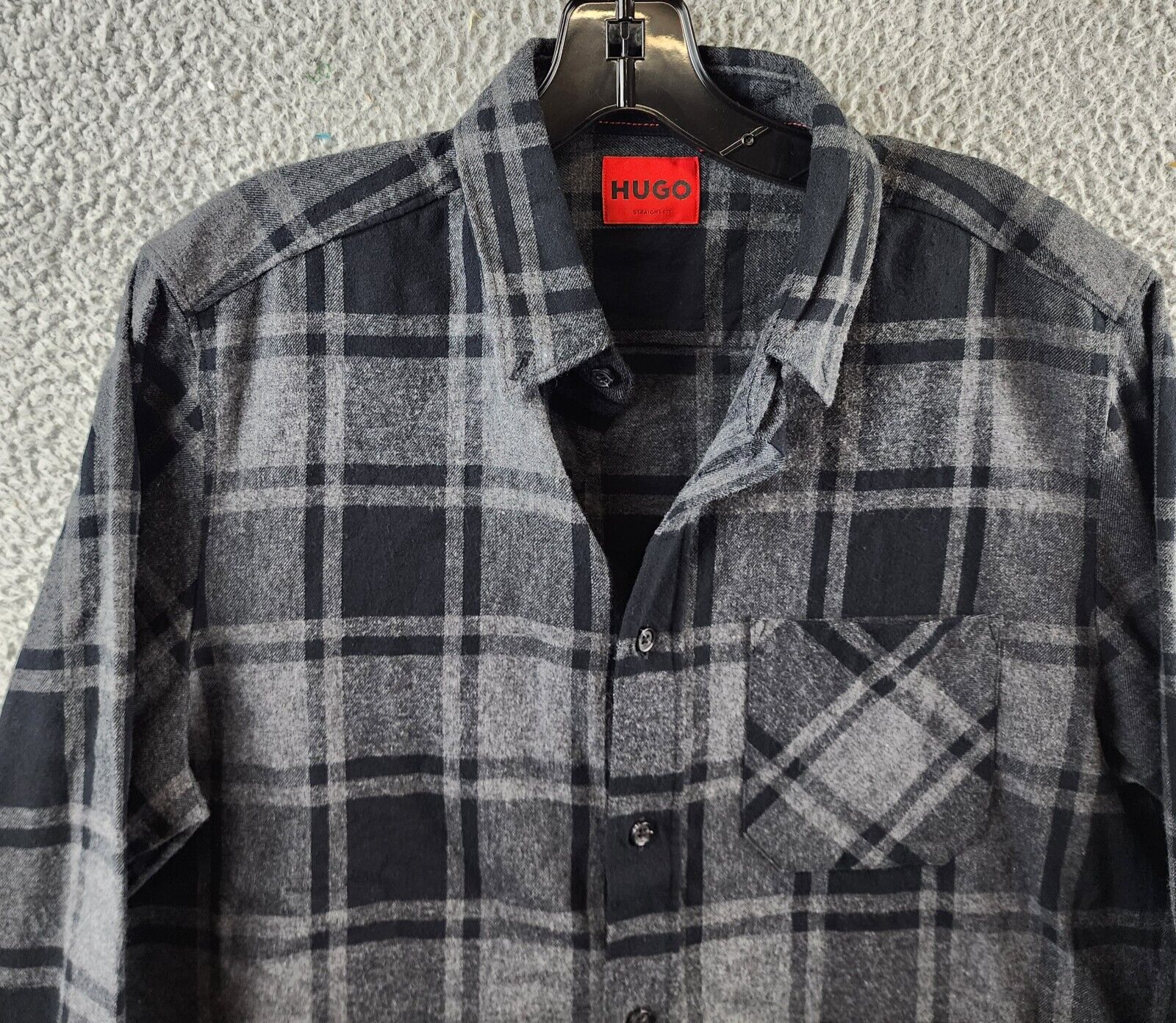 HUGO Straight Fit Ermann Long Sleeve Button Down Shirt Men M Gray Button Closure - Picture 3 of 14