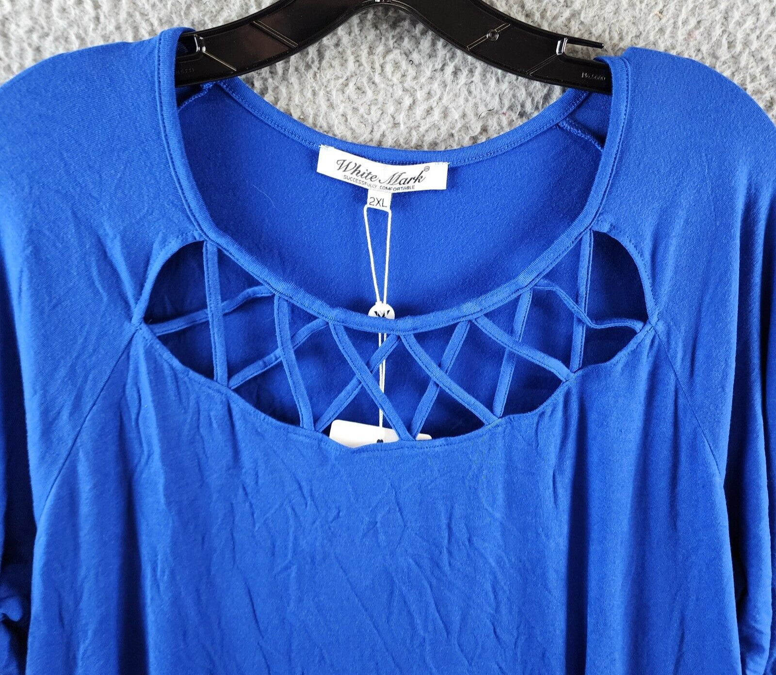 White Mark Criss-Cross Neck Quarter Sleeve Swing Dress Womens 2XL Royal Pullover - Picture 5 of 13