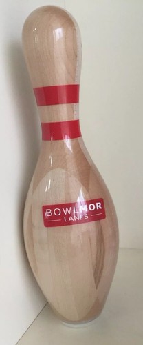 Rare BOWLMOR LANES Anaheim CA Solid Wood Bowling Pin Regulation 15”h Trophy NEW!