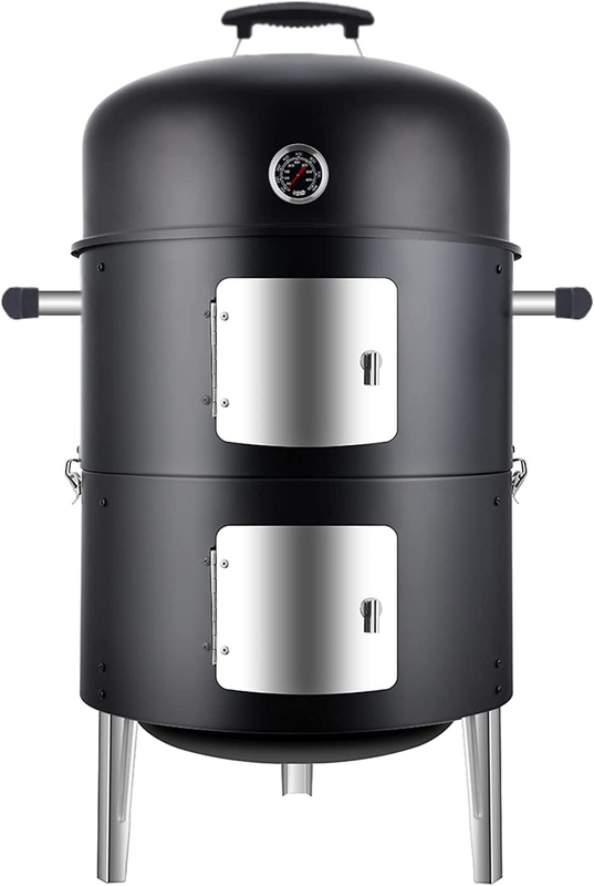 SUNLIFER Portable Small Charcoal Outdoor BBQ Grill with Meat Smoker Combo