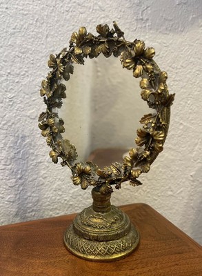Vintage Victorian Brass Fan Shaped Standing Vanity Mirror