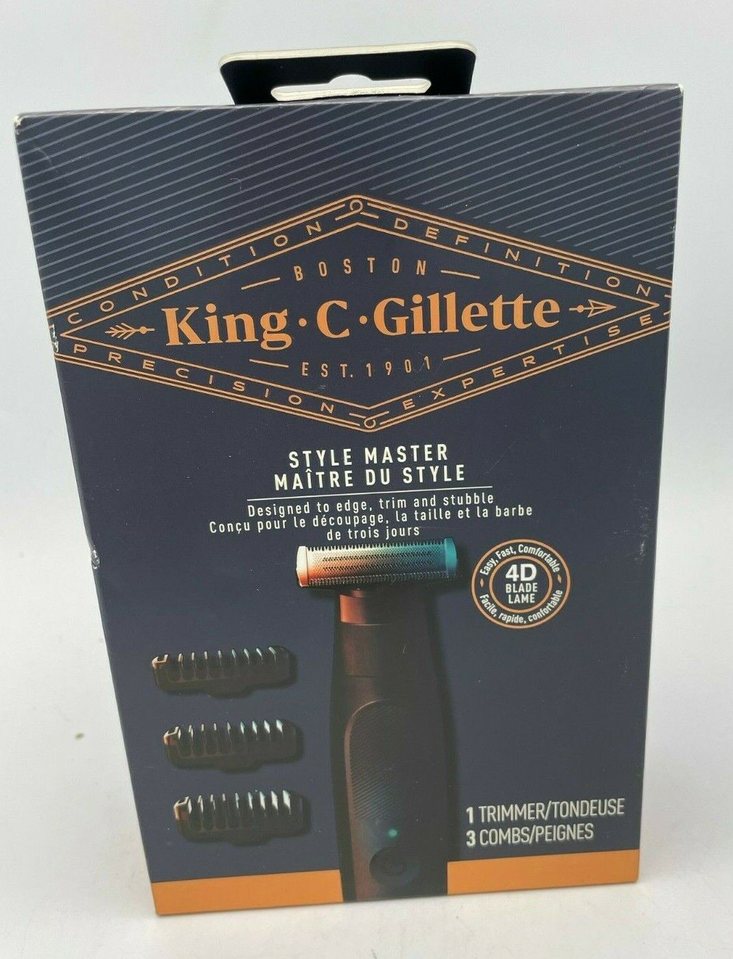 King C Gillette Style Master Includes 1 Trimmer 3 Combs 4D Blade NEW Damaged Box King C Gillette Style Master Includes 1 Trimmer 3 Combs 4D Blade NEW Damaged Box