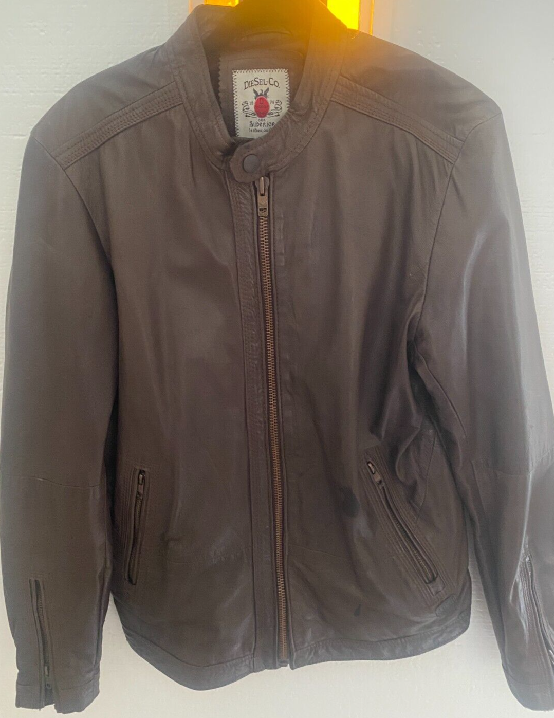 Diesel Men's Leather Biker Moto Jacket Brow Sz M. Soft