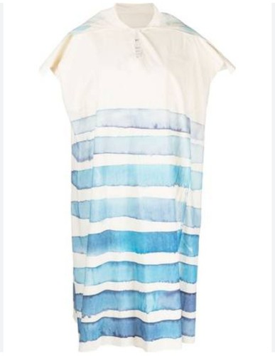 Pre-owned Toogood The Fisherwoman Hand Painted Cotton Dress — Breton Limited Edition Xl In Blue/ivory