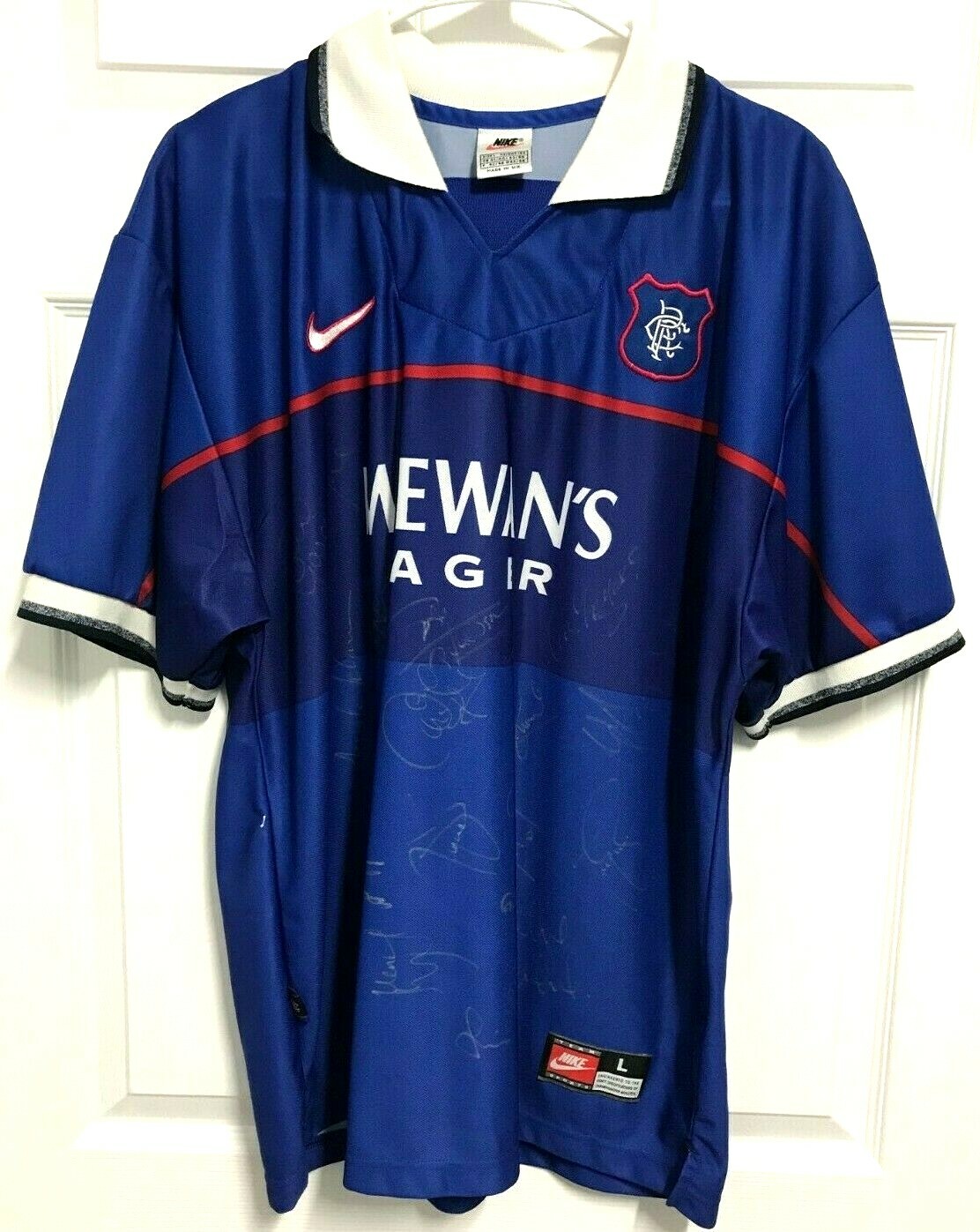 ナイキ　グラスゴーレンジャース　ユニホーム GLASGOW RANGERS FC 1997-99 Soccer Football Team SIGNED Home