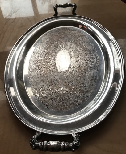 Large Vintage Sheets Rockford Co 1875 Oval Silver Plate Serving Tray #1103 Etch
