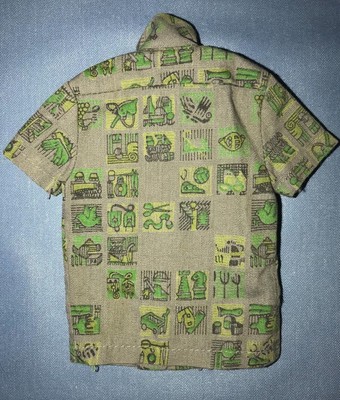 Vintage 1961 Ken Barbie Doll Dreamboat #785 Gray Green Print Sports Shirt TAG