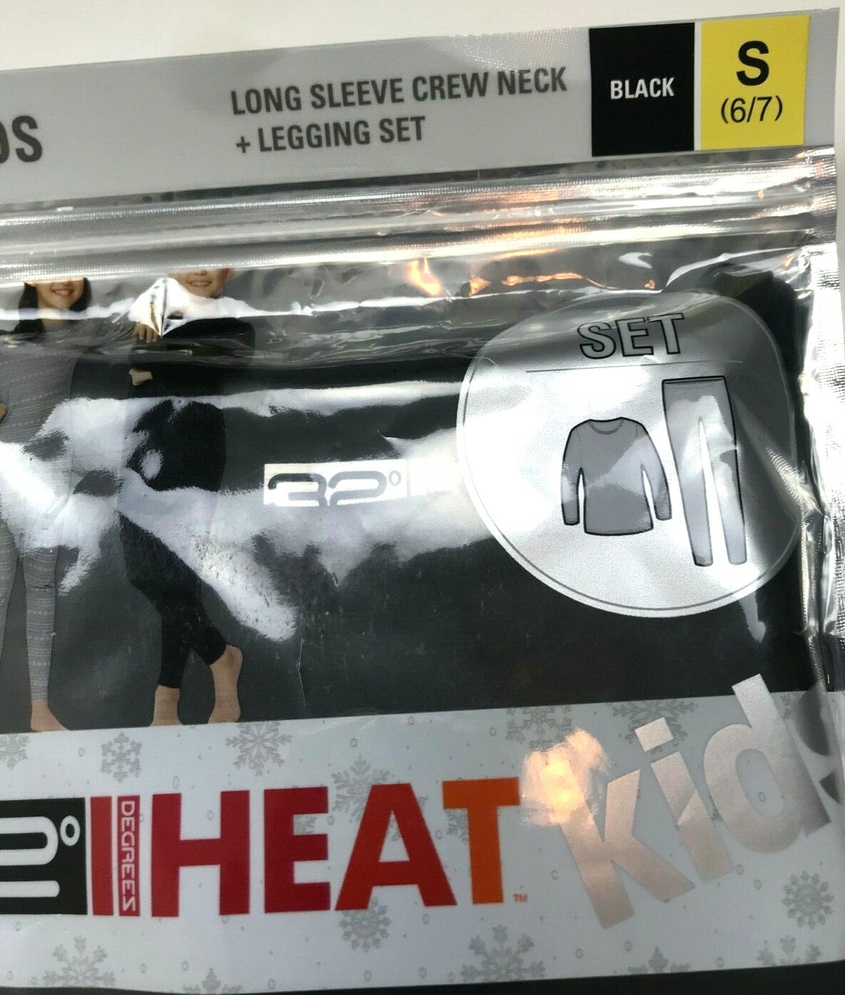 NWT 32 Degrees Heat Kids Base Layer Set Shirt Leggings Black, Size Small 6/7