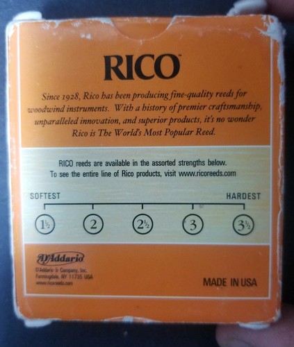 RICO Bb Clarinet Reeds Strength 2.5 New Music Wood 10 Pack Lot Unused