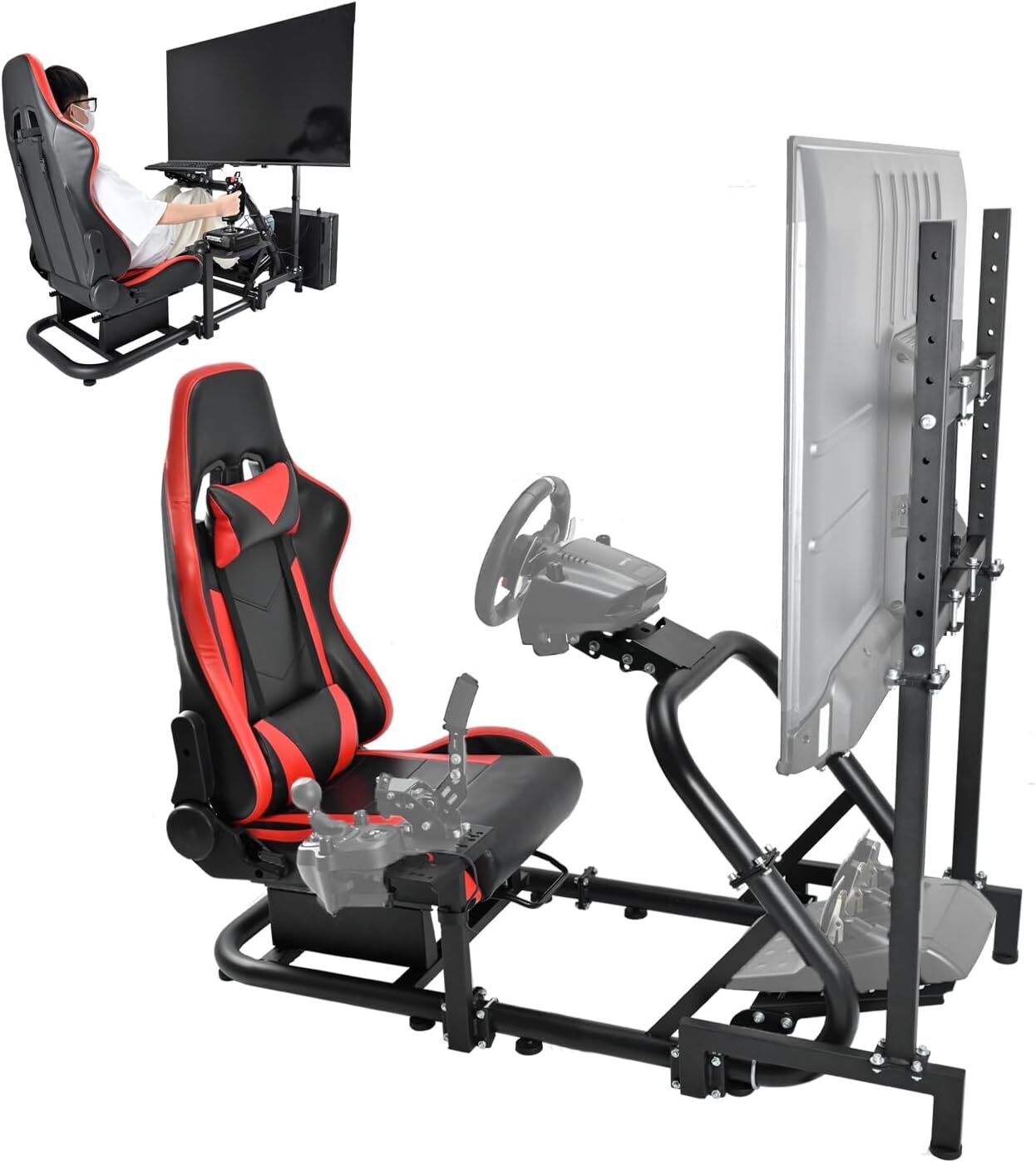 Marada Racing Simulator Logitech G29 Thrustmaster Red seat 54 cockpit with monitor stand 71 990 385713102478