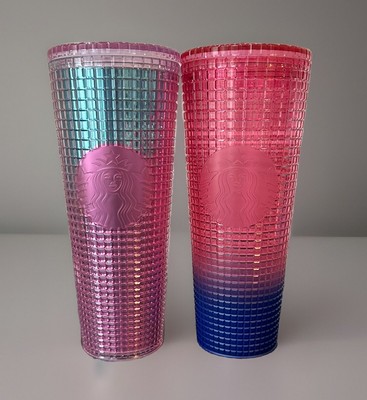 Starbucks Tumblers Set Of 2 Iridescent Pink Blue Ombre Cold Cup 24oz With Lids