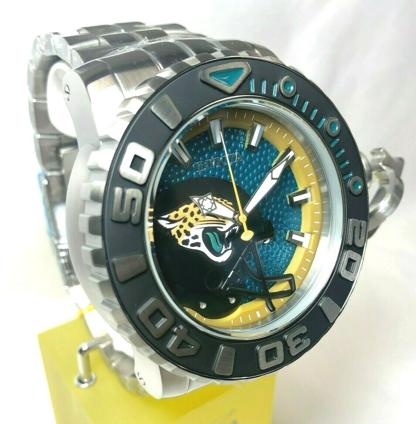 Pre-owned Invicta 33010 Nfl 58mm Sea Hunter Gen Ii Auto Bracelet - Jacksonville Jaguars
