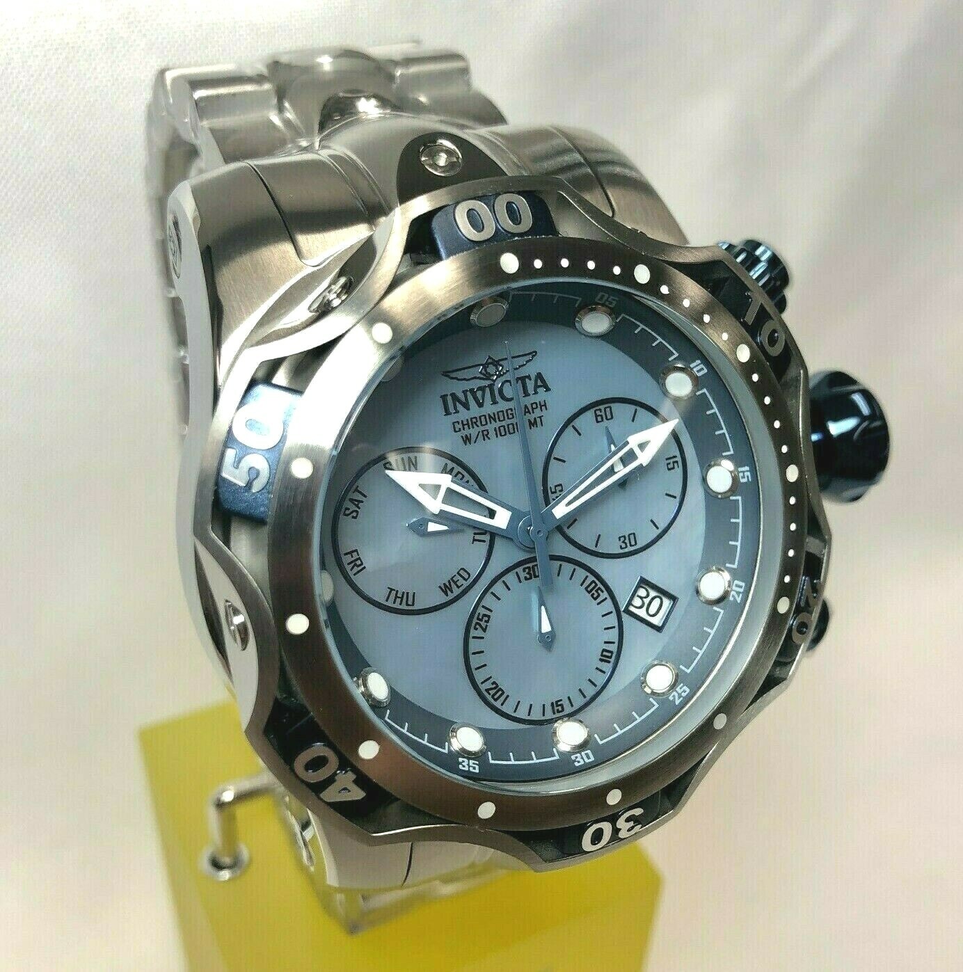 Pre-owned Invicta 29639 Men's 52mm Venom Stainless Steel Bracelet Watch Silver-tone/blue