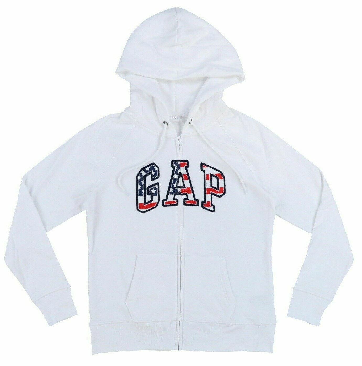 Gap $49 Womens Hoodie Full Zip Jacket Flag USA White Hooded