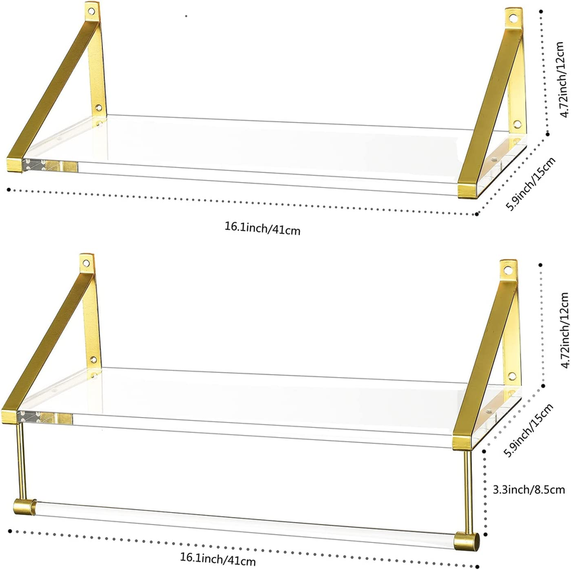 Gold Shelves Crystal-Clear Acrylic Floating Shelves,Gold Floating Shelves,Gold W