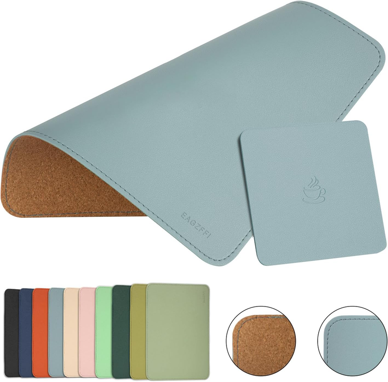 Leather Mouse Pad,Wood Mouse Pad,Double Side Mouse Pad,Stitched Edges,Equipped w