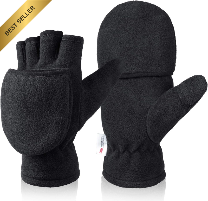 Thick Thermal Polar Fleece Convertible Gloves for Men & Women