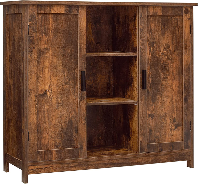 Floor Storage Cabinet with 2 Doors and 2 Open Shelves, Wooden Buffet Cabinet, Fr