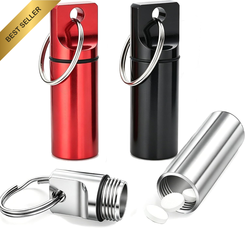 3 Pack Keychain Pill Holder, Waterproof Aluminum Alloy Mini Pill Box, Portable M