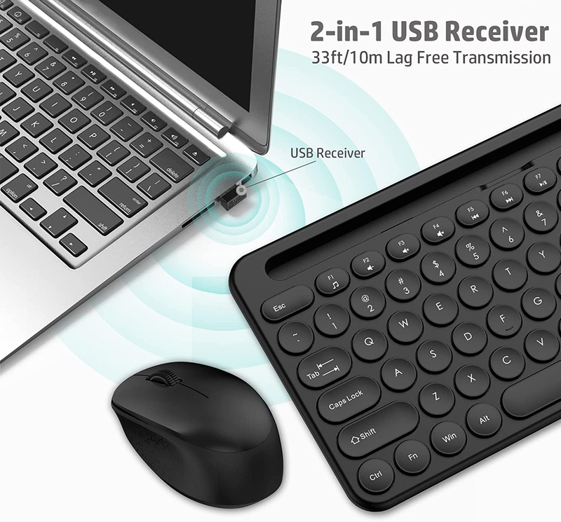 Wireless Keyboard & Mouse Set Phone & Tablet Holder Ergonomic Silent Full-Sized