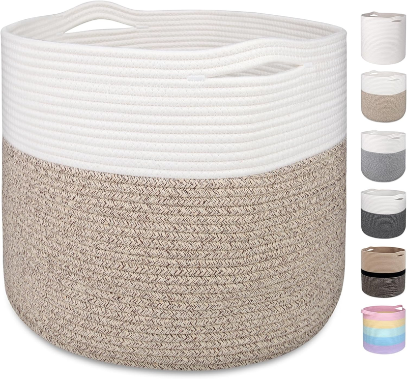Large Woven Basket 15.8x13.8in, Cotton Rope Baskets living room, Laundry Basket,