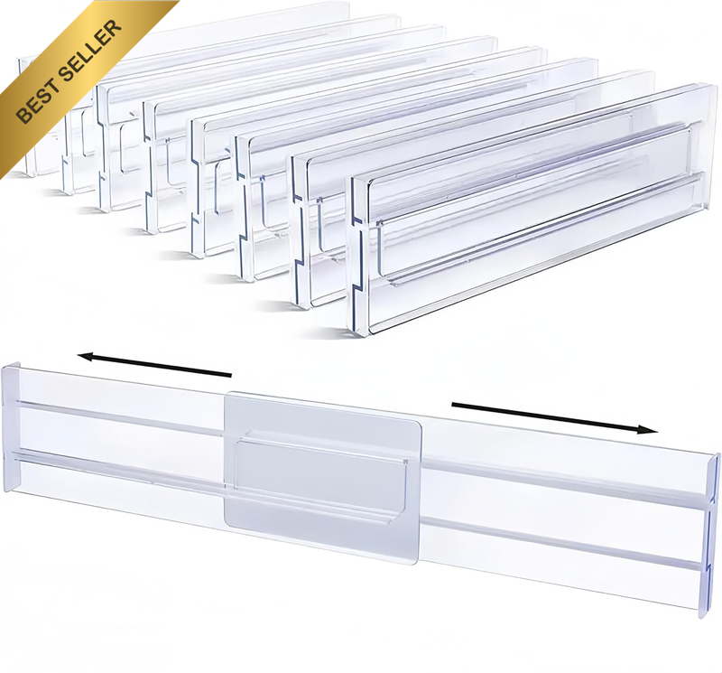8-Piece Set Adjustable Transparent Drawer Dividers, 27.5Cm to 52Cm Extendable, f