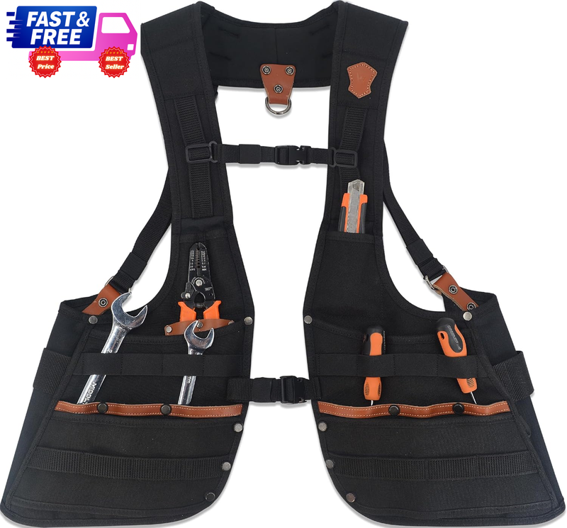 Top-G Leather Tool Vest for Men Electrician Construction Carpenter Multi-Pocket