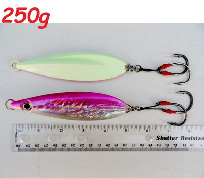250g /9oz Pink Glow Fast Fall Vertical Keel Flat Knife Jig With 6/0 Assist Hook 
