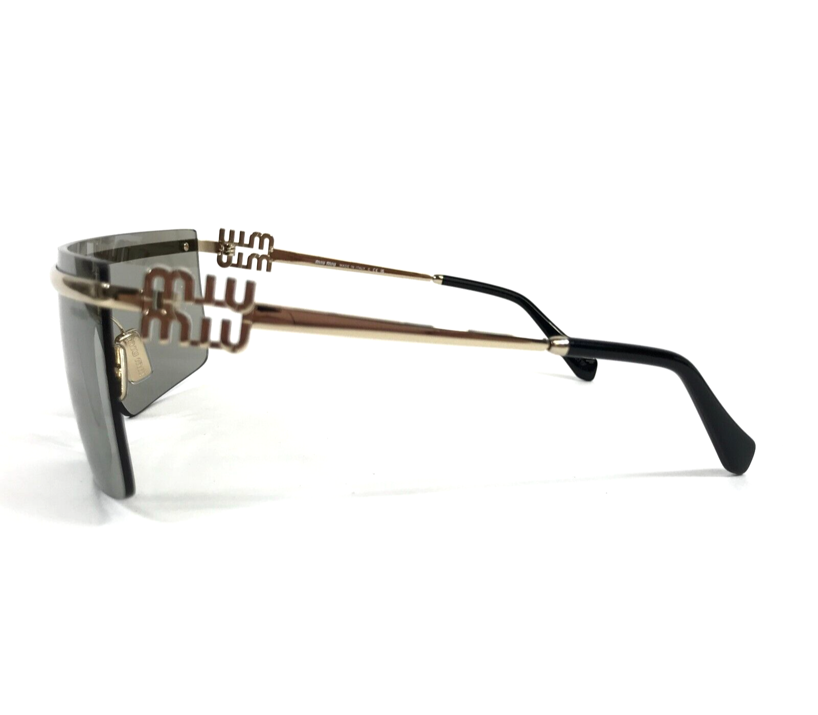 Pre-owned Miu Miu Sunglasses Smu50z Zvn-112 Pale Gold Frames With Light Grey Shield Lens In Gray