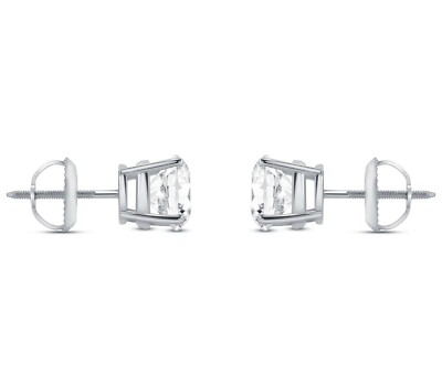 Pre-owned Shine Brite With A Diamond 3.5 Ct Round Earrings Studs Solid 14k White Gold Brilliant Cut Screw Back Basket In White/colorless