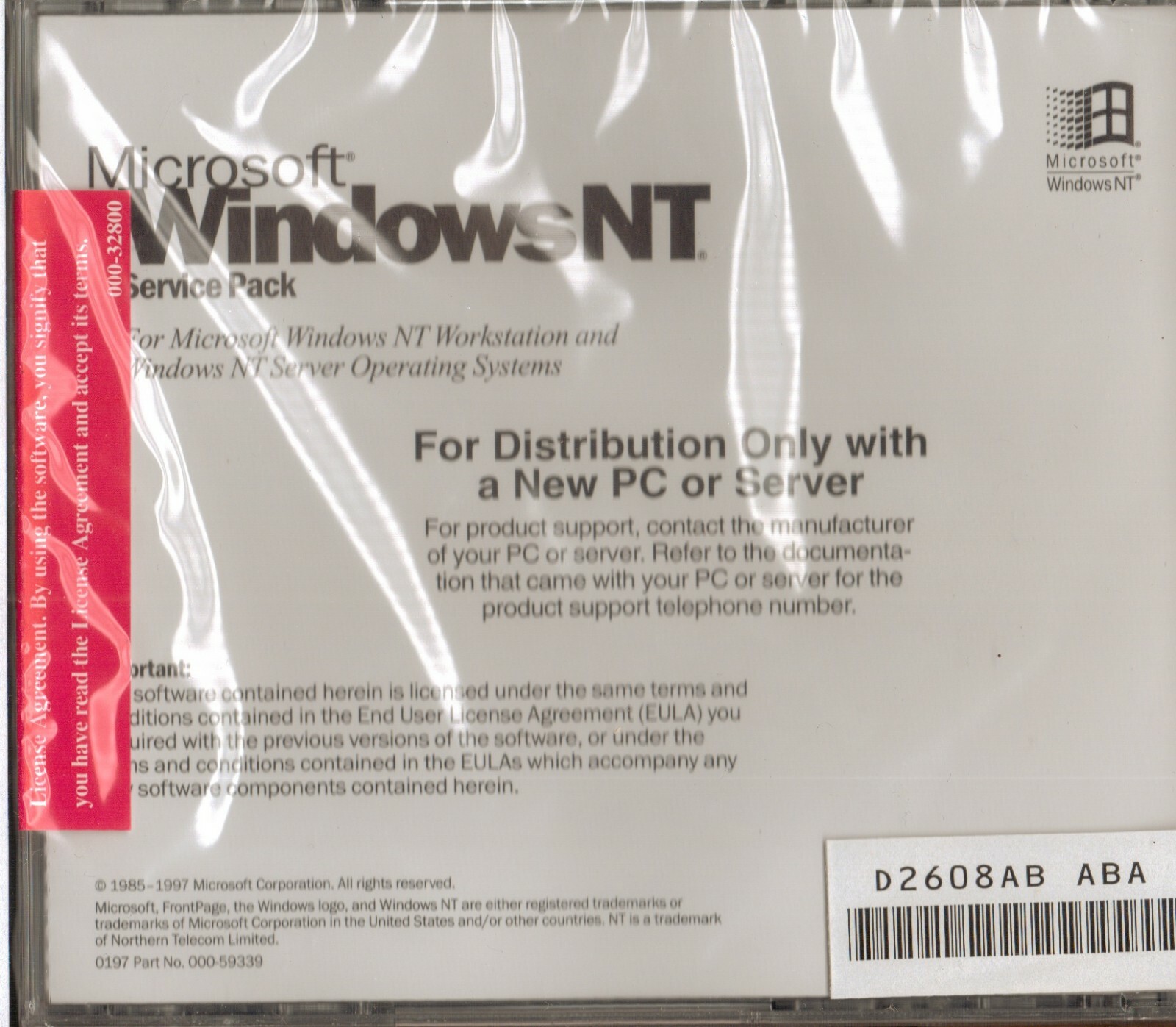 Microsoft Windows NT 4.0 Service Pack 3 SEALED CD-ROM P/N 000-60492 Pentium x86