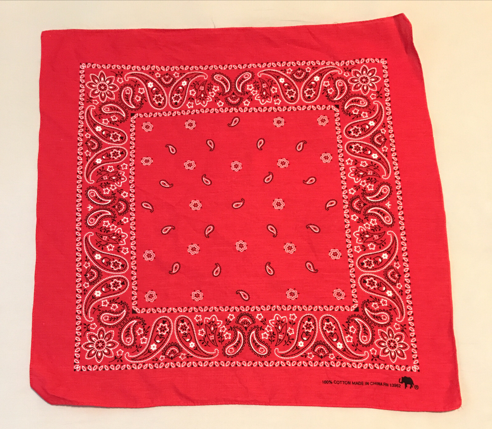 Vtg Red Bandana 100% Cotton Made In China RN 13962 Square