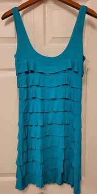 MINI Dress Petite Small Turquoise  Ruffled Connected Apparel NEW With Tags