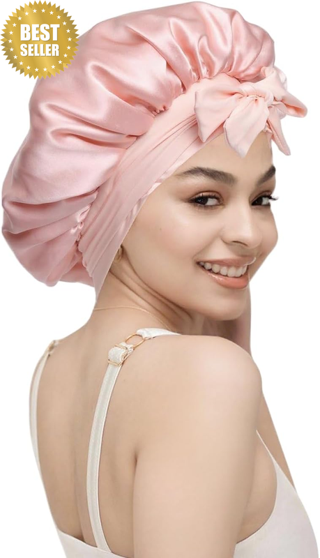 100% Silk Bonnet for Sleeping, 22 Momme Pure Mulberry Silky Hair Bonnet Natural