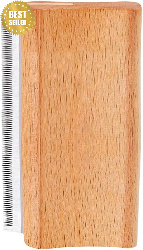 Pet Hair Removal Comb Wooden Handle Grooming Tool with Stainless Steel Teeth for
